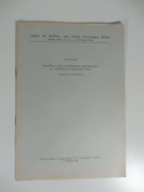 Modifica della posizione sistematica di apterogyna grandii Invr. (Hymenoptera Apterogymidae)