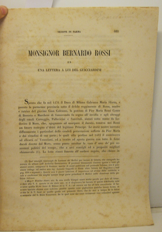 Monsignor Bernardo Rossi ed una lettera a lui del Guicciardini