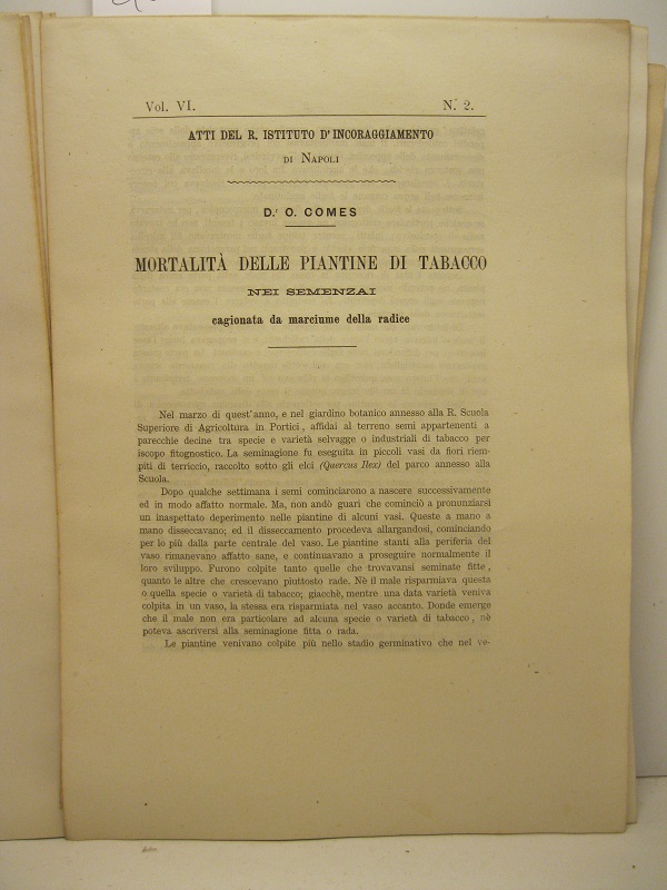 Mortalita' delle piantine di tabacco nei semenzai cagionata dal marciume …