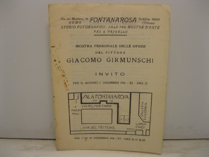 Mostra personale delle opere del pittore Giacomo Girmunschi. Invito per …