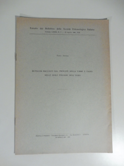 Mutillidi raccolti dal principe Della Torre e Tasso nelle isole …