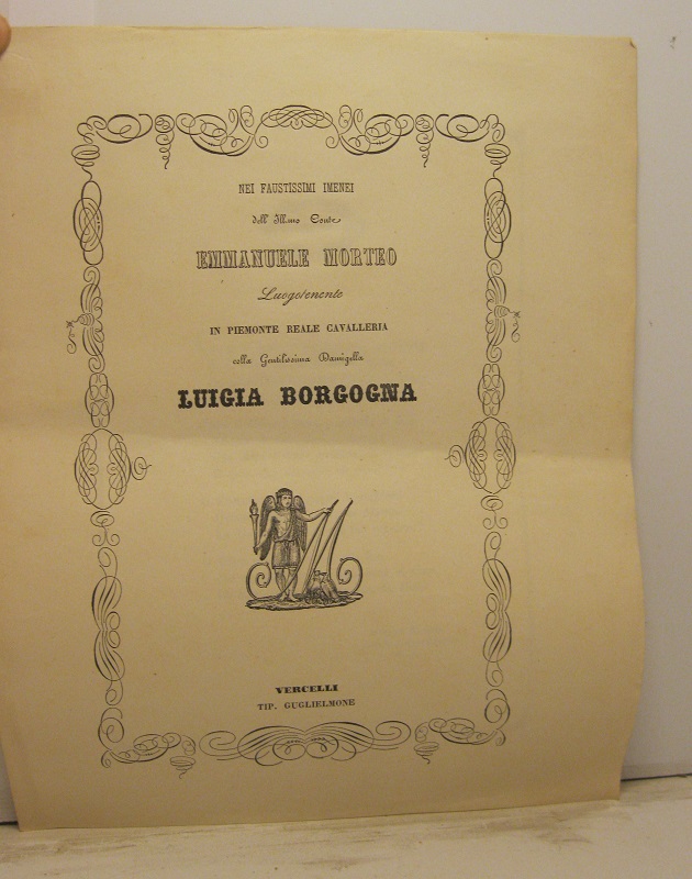 Nei faustissimi imenei dell'ill.mo conte Emmanuele Morteo luogotenente in Piemonte …