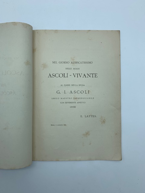 Nel giorno auspicatissimo delle nozze Ascoli-Vivante. A padre della sposa …