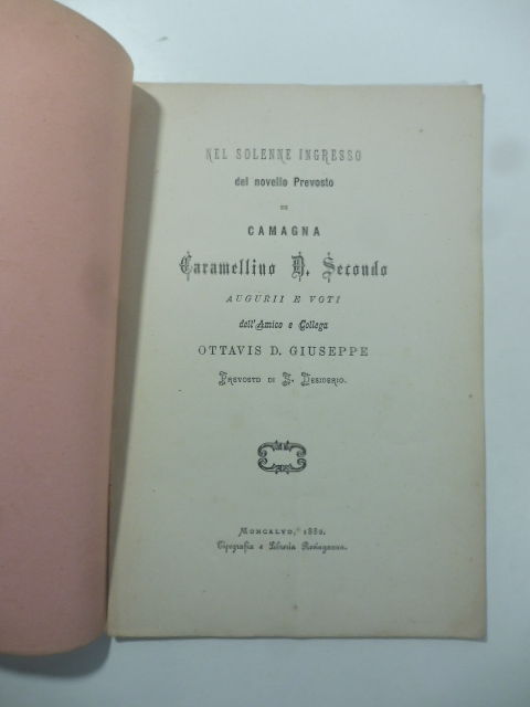 Nel solenne ingresso del novello Prevosto di Camagna Caramellino D. …