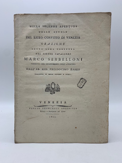 Nella solenne apertura delle scuole del Liceo-Convitto di Venezia. Orazione …