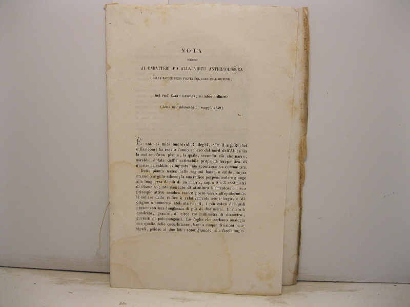 Nota intorno ai caratteri ed alla virtu' anticinolissica della radice …