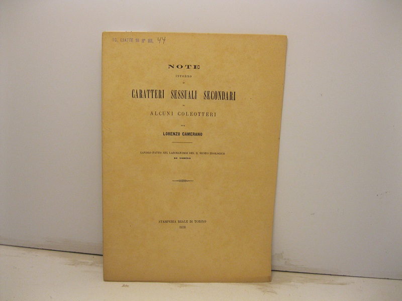 Note intorno ai caratteri sessuali secondari di alcuni coleotteri. Lavoro …