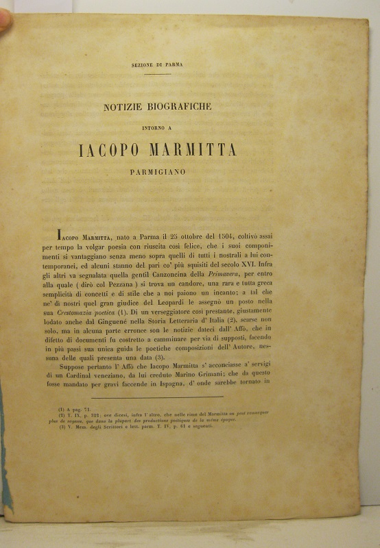 Notizie biografiche intorno a Iacopo Marmitta parmigiano