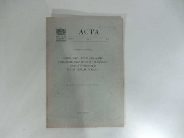 Notizie specialmente corologiche e biologiche sulle specie di mengenilla (insecta …