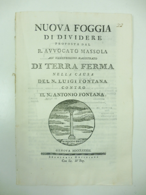 Nuova foggia di dividere proposta dal R. avvocato Massola all'illustrissimo …