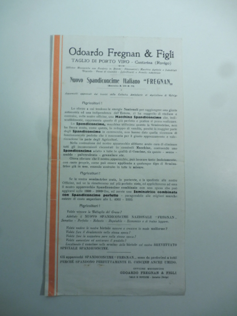 Nuovo spandiconcime italiano "Fregnan" - pieghevole pubblicitario