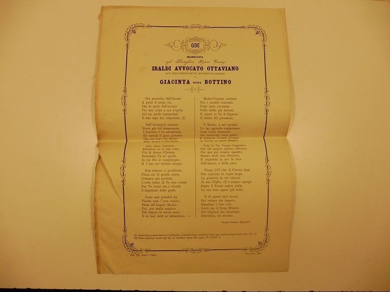 Ode dedicata agli illustrissimi signori Coniugi Iraldi avvocato Ottaviano cav. …