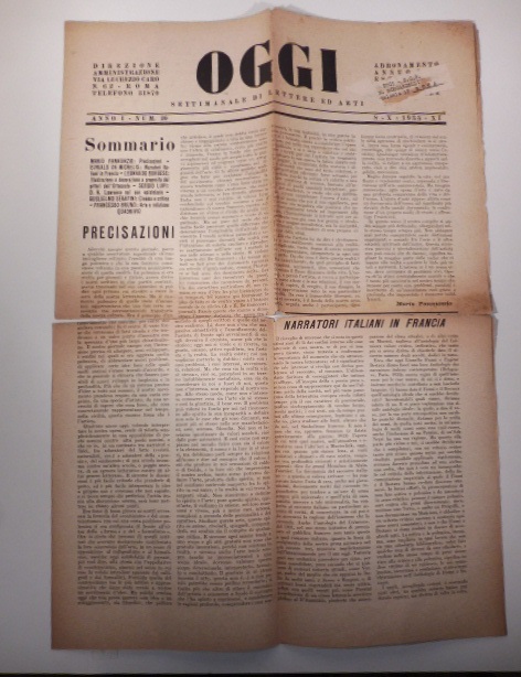 Oggi. Settimanale di lettere ed arti, anno I, num. 20