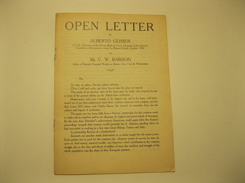 Open letter of Alberto Geisser to Mr C. W. Barron