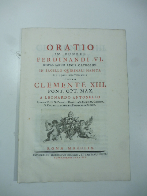 Oratio in funere Ferdinandi VI hispaniarum regis catholici in sacello …