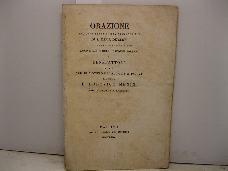 ORAZIONE recitata nella chiesa parrocchiale DI S. MARIA DE' SERVI …
