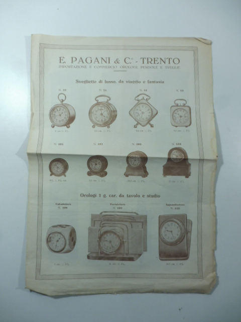 Orologeria E. Pagani & C. Trento. Importazione e commercio orologi, …