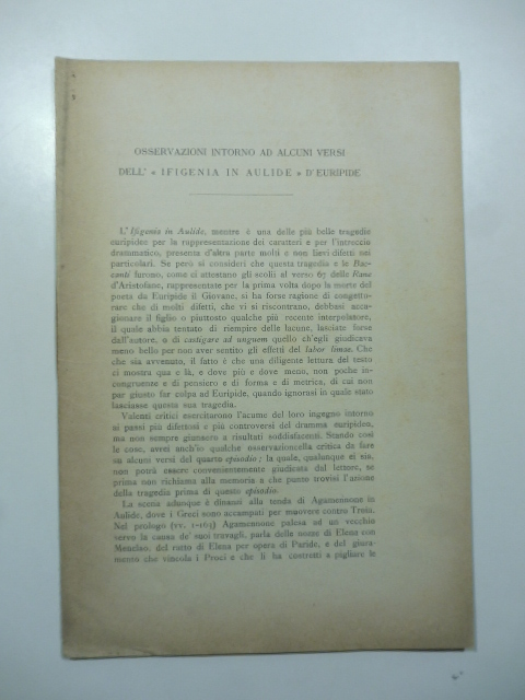 Osservazioni intorno ad alcuni versi dell'Ifigenia in Aulide d'Euripide