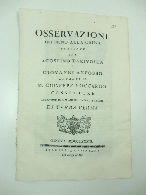 Osservazioni intorno alla causa vertente fra Agostino Darivolta e Giovanni …