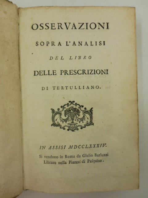 Osservazioni sopra l'analisi del libro delle prescrizioni di Tertulliano