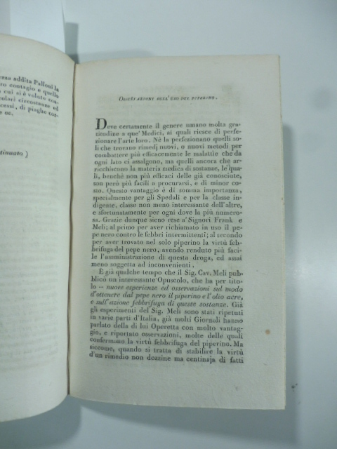 Osservazioni sull'uso del piperino. (Stralcio da: Nuovo giornale de' letterati. …