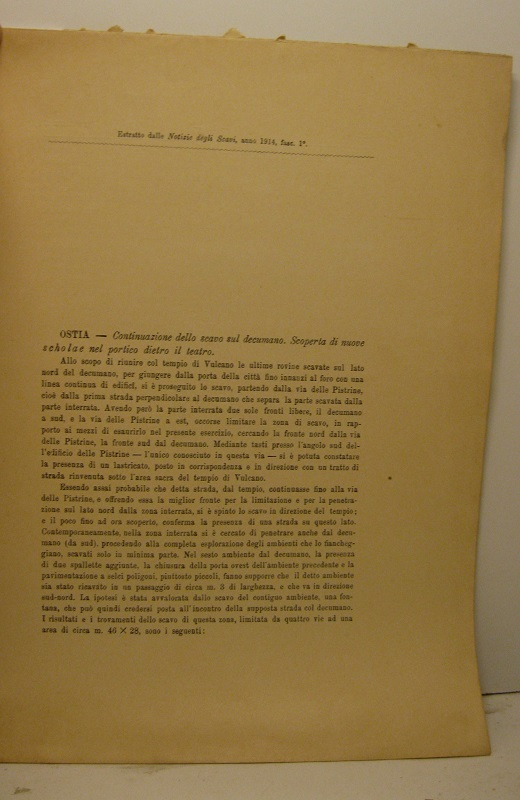 Ostia. Continuazione dello scavo sul decumano. Scoperta di nuove scholae …