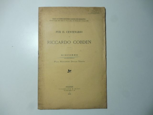 Per il centenario di Riccardo Cobden. Discorso