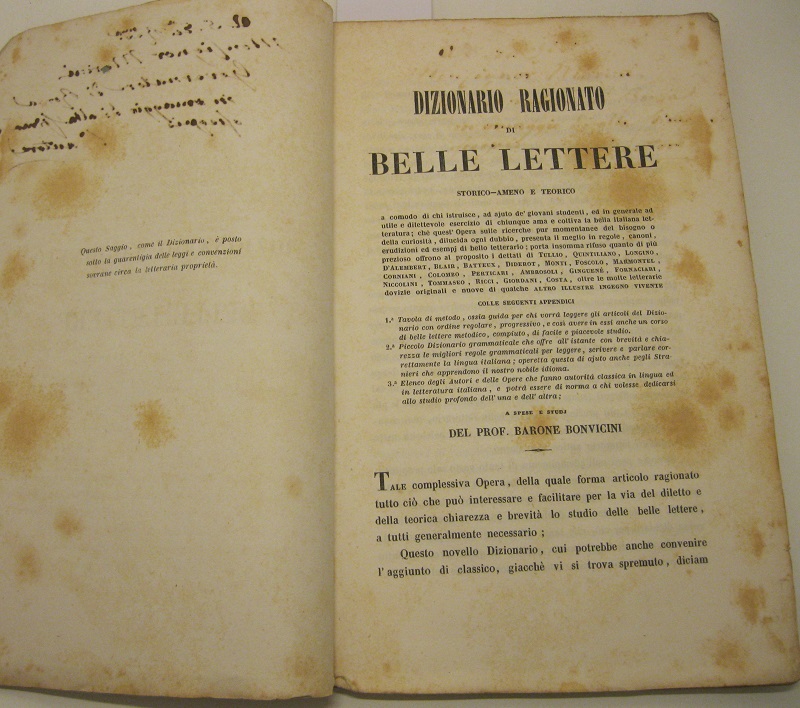 Piccolo saggio del dizionario ragionato di belle lettere storico-ameno e …