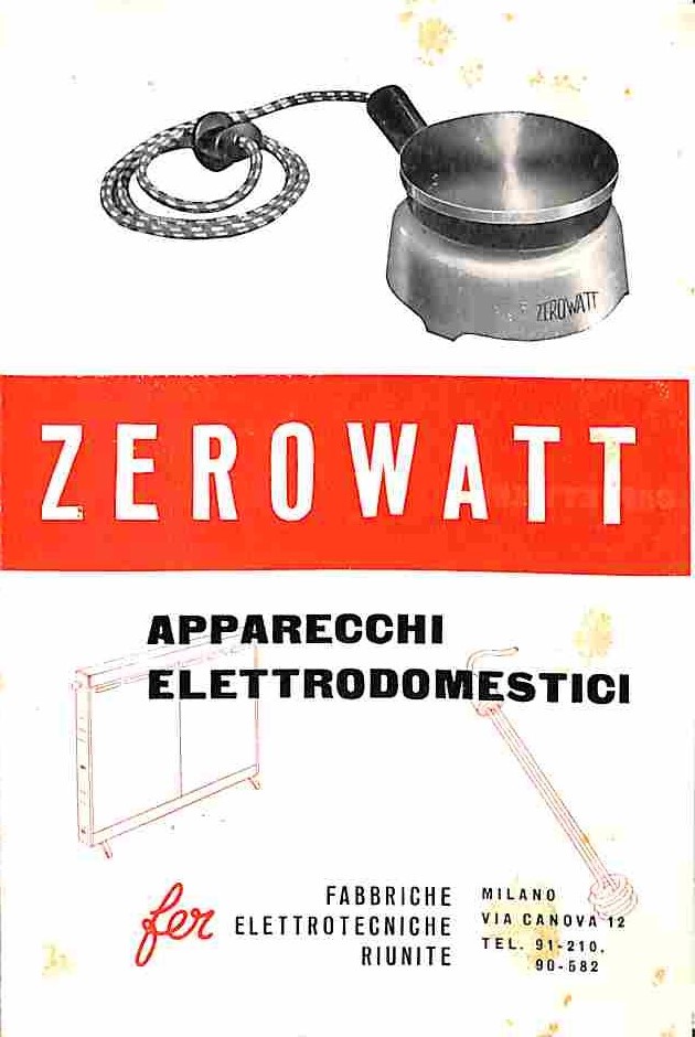 Pieghevole pubblicitario Zerowatt. Apparecchi elettrodomestici