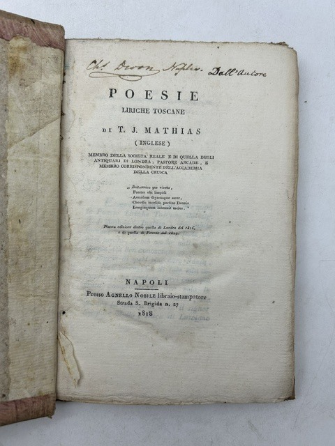 Poesie liriche toscane ... Nuova edizione dietro quella di Londra …
