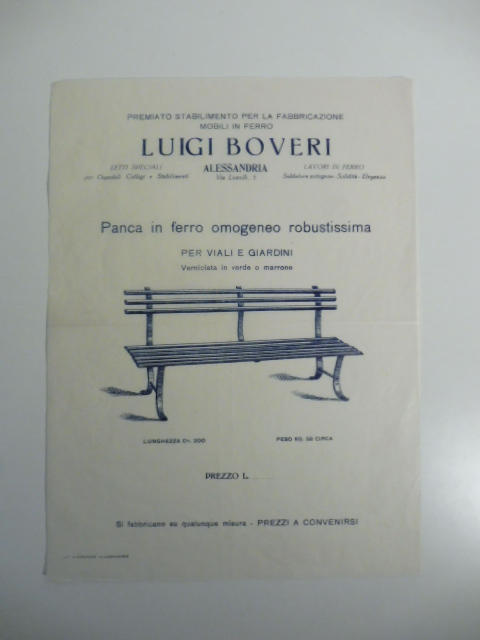 Premiato stabilimento per la fabbricazione mobili in ferro Luigi Boveri. …