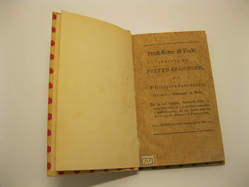 Professione di fede scritta da Pietro Giannone al P. Giuseppe …