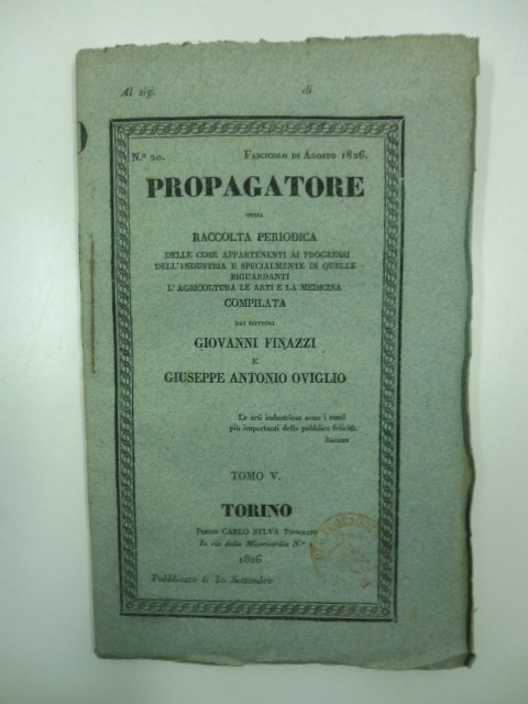 Propagatore ossia raccolta periodica delle cose appartenenti ai progressi dell'industria …
