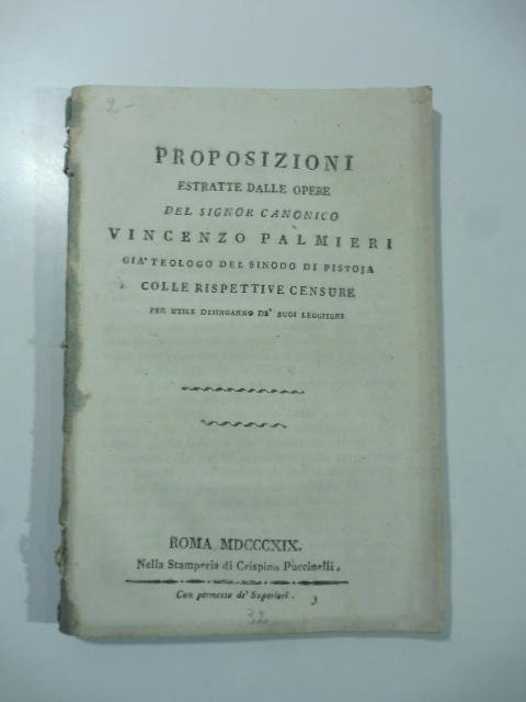 Proposizioni estratte dalle opere del signor canonico Vincenzo Palmieri gia' …