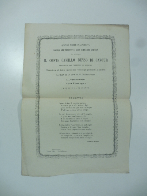 Quando morte inaspettata rapiva. il conte Camillo Benso di Cavour. …