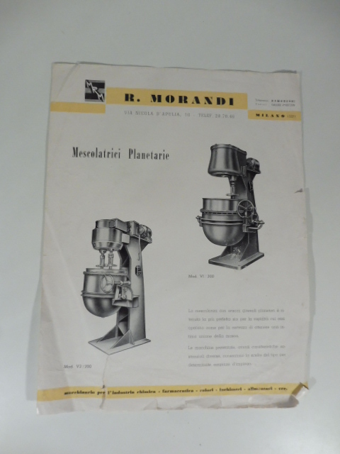 R. Morandi. Mescolatrici planetarie. Pieghevole pubblicitario