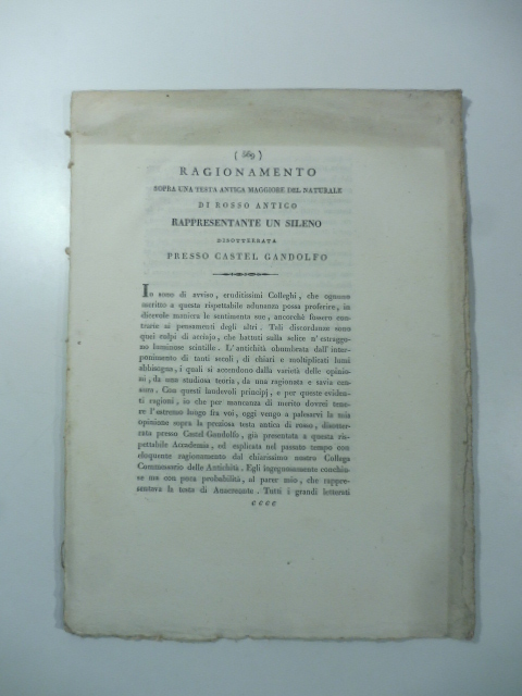 Ragionamento sopra una testa antica maggiore del naturale di rosso …