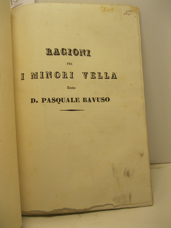 Ragioni per i minori Vella contro D. Pasquale Bavuso