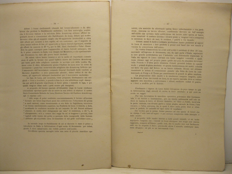 Rapporto intorno ai nuovi prodotti dell'opificio Carmine De Luca e …