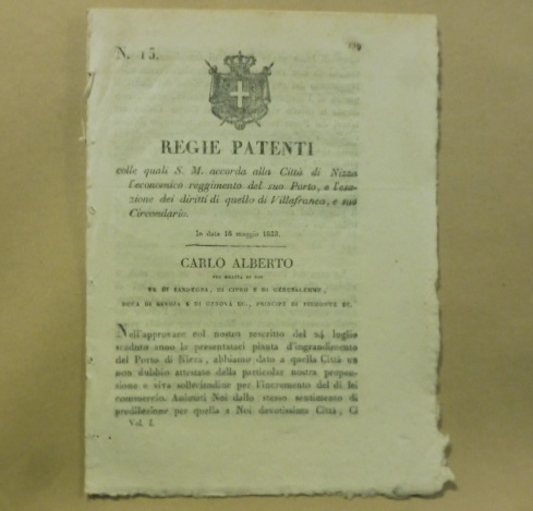 Regie patenti colle quali S.M. accorda alla citta' di Nizza …