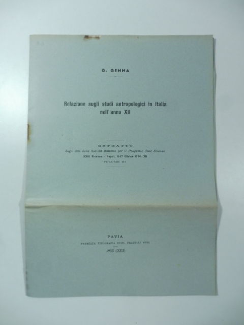 Relazione sugli studi antropologici in Italia nell'anno XII