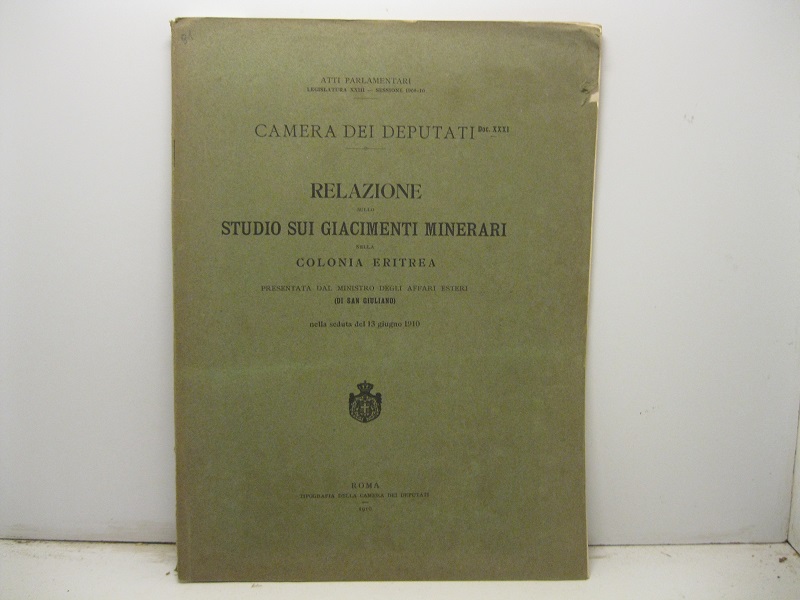 Relazione sullo studio sui giacimenti minerari nella colonia eritrea presentata …