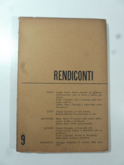 Rendiconti, fascicolo 9, giugno 1964. Rivista di letteratura e scienze