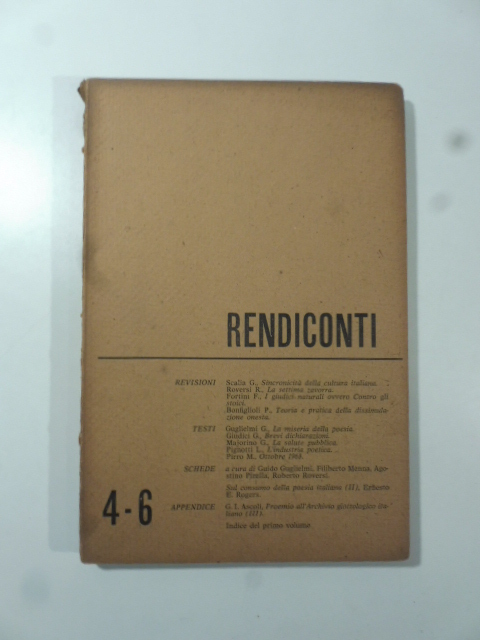 Rendiconti. Rivista bimestrale di letteratura. Fascicolo 4-6, novembre 1962