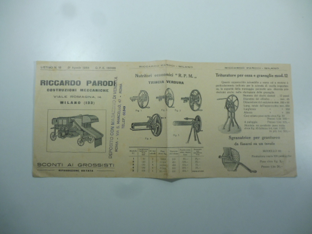 Riccardo Parodi Costruzioni Meccaniche - Listino n. 13