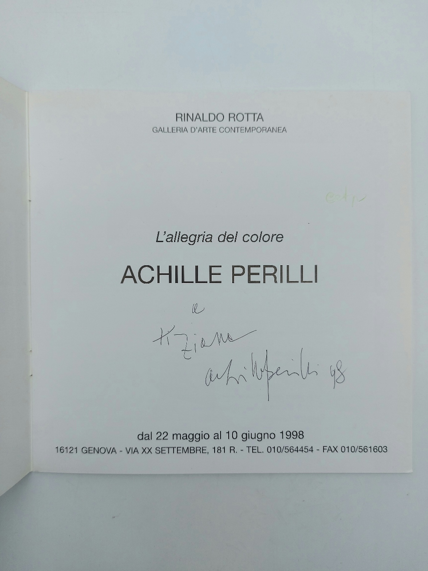 Rinaldo Riotta Galleria d'arte contemporanea. L'allegria del colore. Achille Perilli …