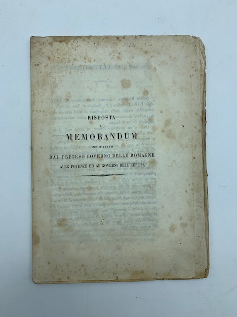 Risposta al memorandum indirizzato dal preteso Governo delle Romagne alle …