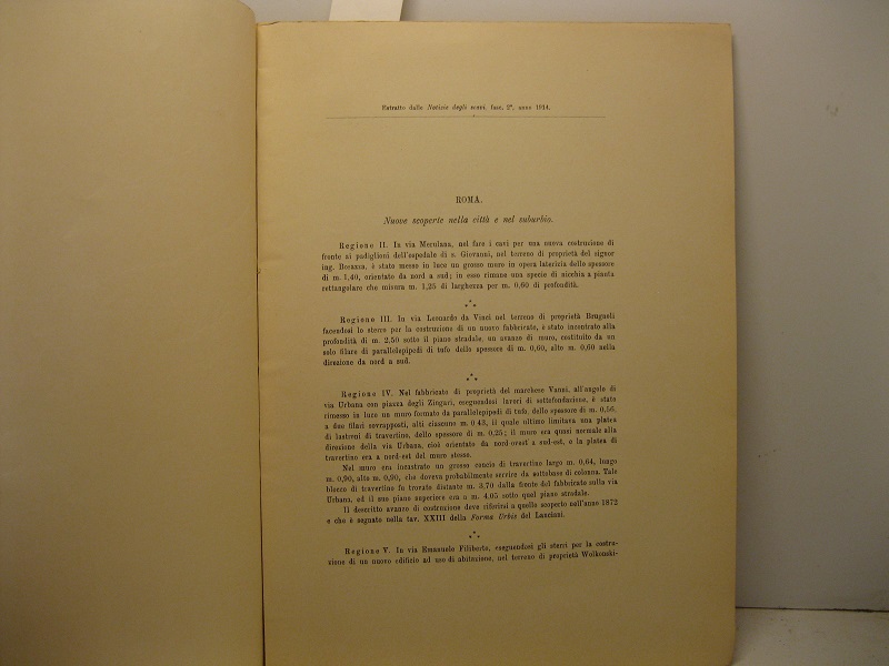 Roma. Nuove scoperte nella citta' e nel suburbio