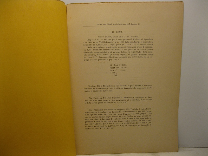 Roma. Nuove scoperte nella citta' e nel suburbio
