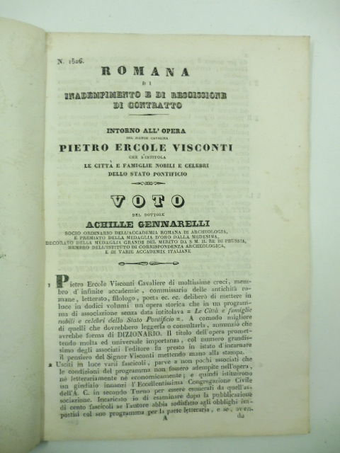 Romana di inadempimento e di rescissione di contratto. Intorno all'opera …